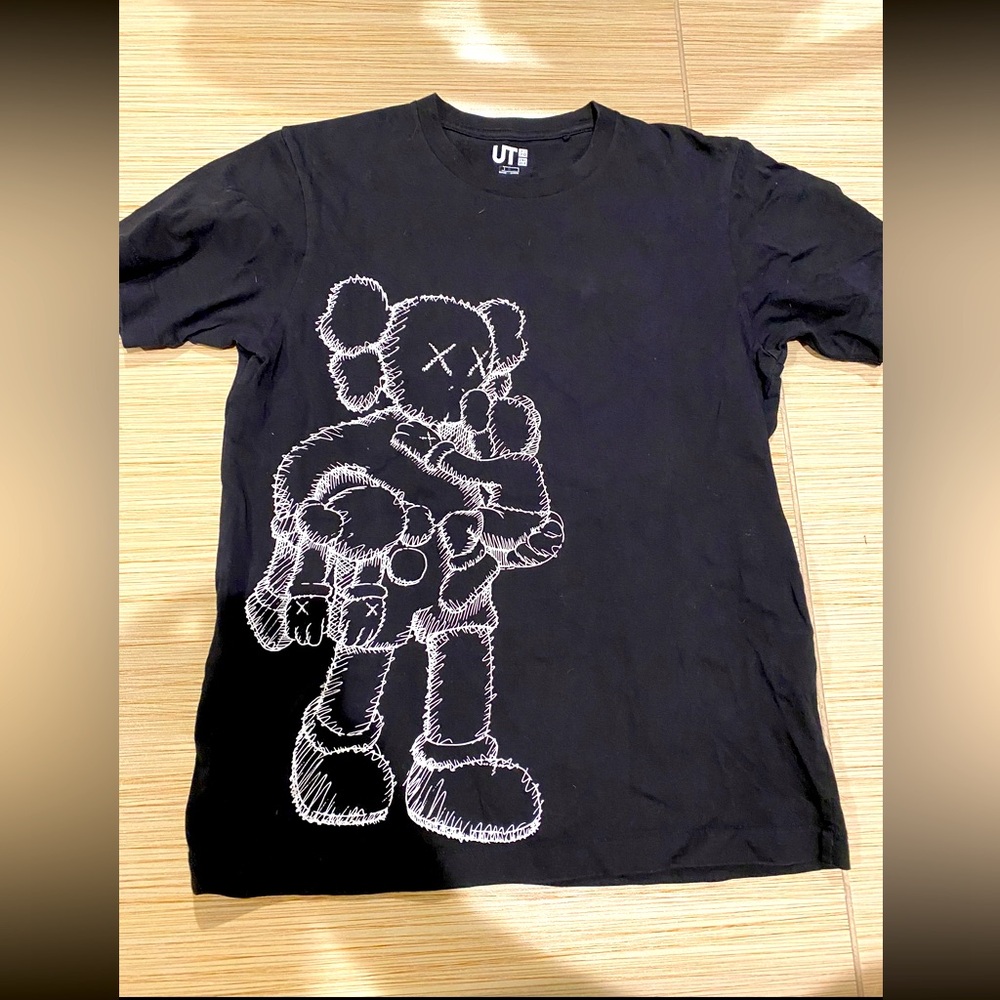 Uniqlo x Kaws Black Graphic T-Shirt with White Sketch Design